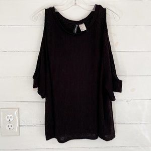H&M Divided Black Cold Shoulder Ribbed Top